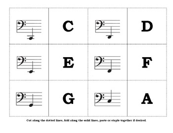 Preview of Bass Clef - Note Flash Cards - Print & Fold