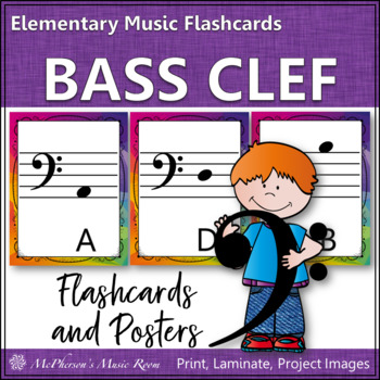 Preview of Bass Clef Note Name Flashcards & Music Room Décor