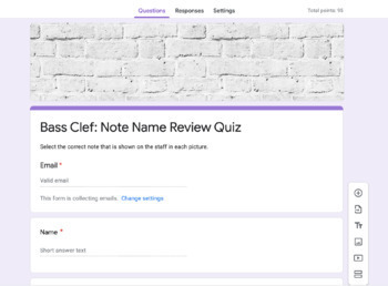 Preview of Bass Clef: Note Name Review Google Form 