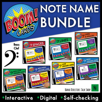 Preview of Bass Clef Note Names BOOM Card Bundle - Interactive Music Theory Games