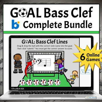 Preview of Bass Clef Note Names Games - Online Music Boom Cards - Complete Bundle