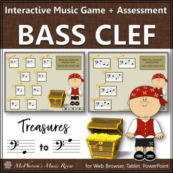 Preview of Bass Clef Note Names Interactive Music Game & Assessment {Treasures}