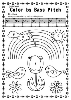 Bass Clef Note Naming Worksheets for Spring by Anastasiya Multimedia Studio