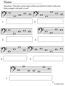 Music Worksheets Bass Clef Note Reading Music Assessments Lines Spaces