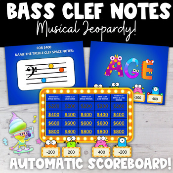 Preview of Bass Clef Music Staff Notes Interactive Musical Jeopardy Game Show