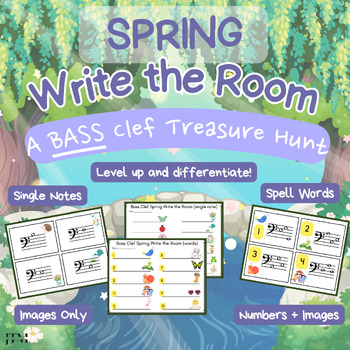 Preview of Bass Clef Write the Room (Spring Themed) for Elementary Music Classroom