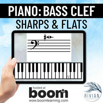 Preview of Bass Clef with Accidentals on the Piano Keyboard Music Theory Boom Cards