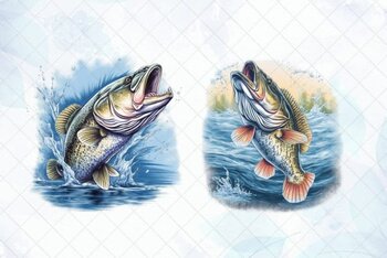 Bass Fish Watercolor Sublimation Digital Download PNG Fishing Design 