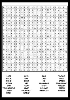 Bass Fishing Word Search Puzzle No prep Activity Worksheets, Morning Work