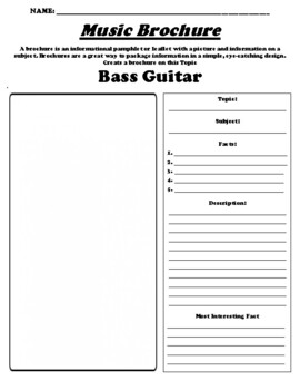 Preview of Bass Guitar "Informational Brochure" Worksheet & WebQuest
