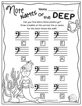 Music Worksheets - Bass Clef Note Names by Lindsay Jervis | TpT