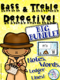 Bass and Treble Clef Note Naming Practice BUNDLE - Detective Music Activity