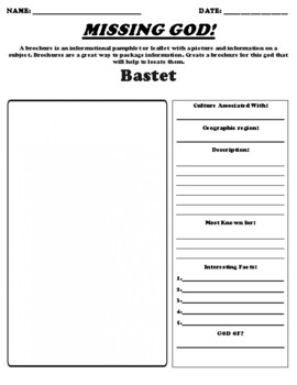 Preview of Bastet God of Egypt "Informational Brochure" Worksheet and WebQuest