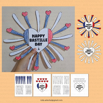 Preview of Bastille Day Craft France Flag Activities Fireworks Bulletin Board Coloring Cut