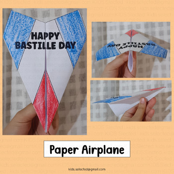 Preview of Bastille Day Craft Paper Airplane Template France Flag Activities Coloring Art