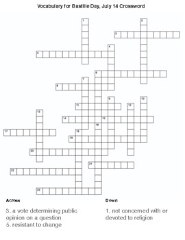 Bastille Day July 14 Vocabulary Crossword by Northeast Education
