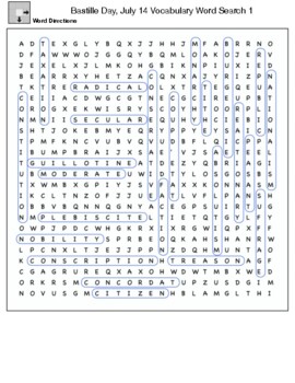 Bastille Day July 14 Vocabulary Word Search by Northeast Education