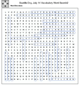 Bastille Day July 14 Vocabulary Word Search by Northeast Education