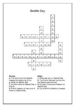 Bastille Day July 14th Crossword Puzzle Word Search Bell Ringer