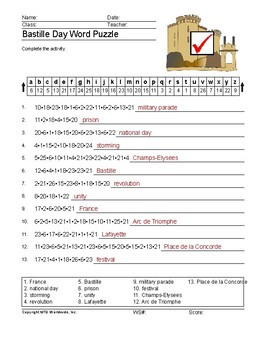 Bastille Day Word Search and Vocabulary Word Puzzle Worksheet Pack