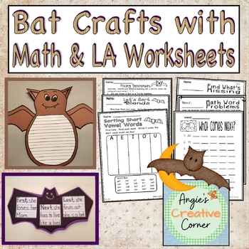 Preview of Bat Crafts with Math & LA Worksheets