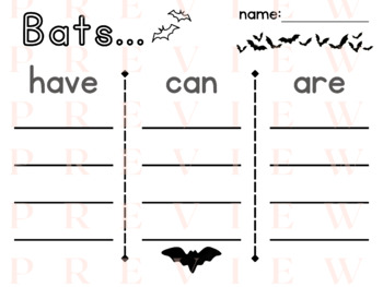 Preview of Bat HAVE CAN ARE | Organizer | Writing | Phonics | Verbs | Adjectives | Noun