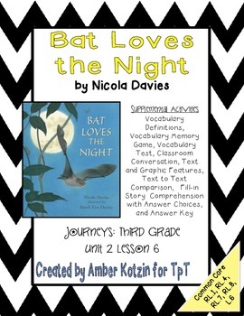 Preview of Bat Loves the Night Mini Pack Activities 3rd Grade Journeys: Unit 2, Lesson 6