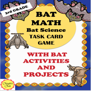 Preview of Bat Math Task Card Word Problem Game and Activities for 3rd: Print or Digital