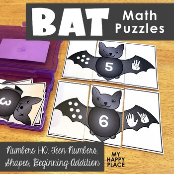 Preview of Bat Math Puzzles – Fall Math Centers for Kindergarten