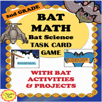 Preview of Bat Math Word Problem Task Card Game and Activities for 2nd: Print or Digital