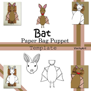 Preview of Bat Paper Bag Puppet Craft Template
