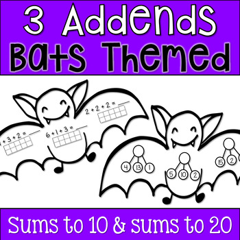 Preview of Bat Themed 3 Addends (sums within 20)