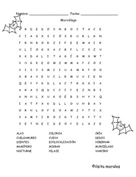 Bat Word Search - Murcielago Word Search by Ilsee Morales | TPT