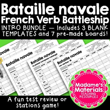 Preview of Bataille navale: French battleship game & templates for verb review/conjugating