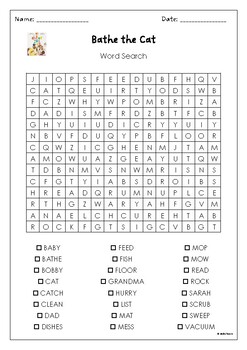 Bathe the Cat by by Alice B. McGinty Word Search Activity by MsZzz Teach