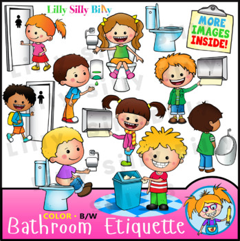 Preview of Bathroom Etiquette. Clipart in Color & Black/white. {Lilly Silly Billy}