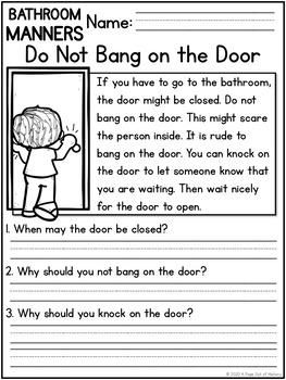 bathroom manners reading comprehension passages k 2