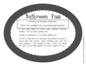 Preview of Bathroom Pass Labels for Hand Sanitizer Bottles