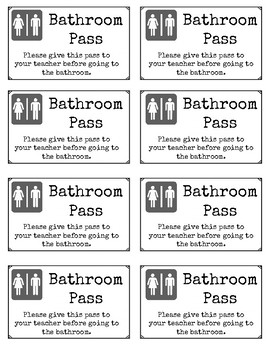 Bathroom Passes Printable Black And White Great For Classroom Management