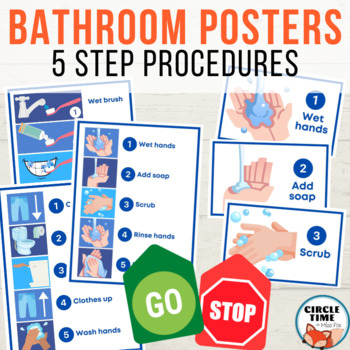 Preview of Bathroom Posters, Toilet Training, Toothbrushing, & Hand Washing Steps Signs