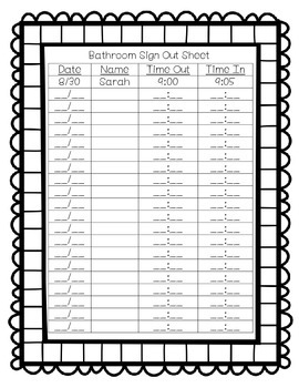 Preview of Bathroom Sign Out Sheet