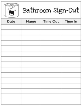 Preview of Simple Bathroom Sign-in / Sign-out Sheet - FREEBIE!