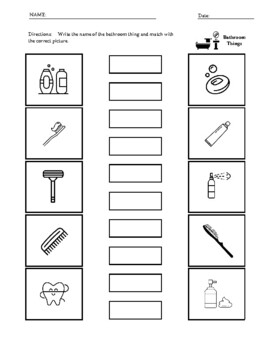 Bathroom Items List Picture Vocabulary