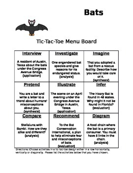 Preview of Bats! A Tic-Tac-Toe Menu Board