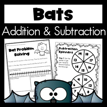 Preview of Halloween Addition and Subtraction Math Worksheets - Bats