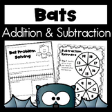 Halloween Addition and Subtraction Math Worksheets - Bats