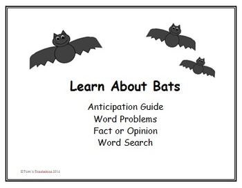 Preview of Bats - anticipation guide, word problems, fact or opinion, and word search