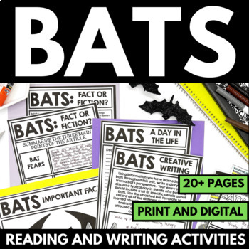 Preview of Bats Middle School Reading Comprehension - Halloween Reading - Poetry Activity