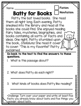 bats reading comprehension passages freebie for grades 2 3 by literacy