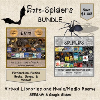 Preview of Bats + Spiders Virtual Library & Music/Media Room BUNDLE: SEESAW & Google Slides